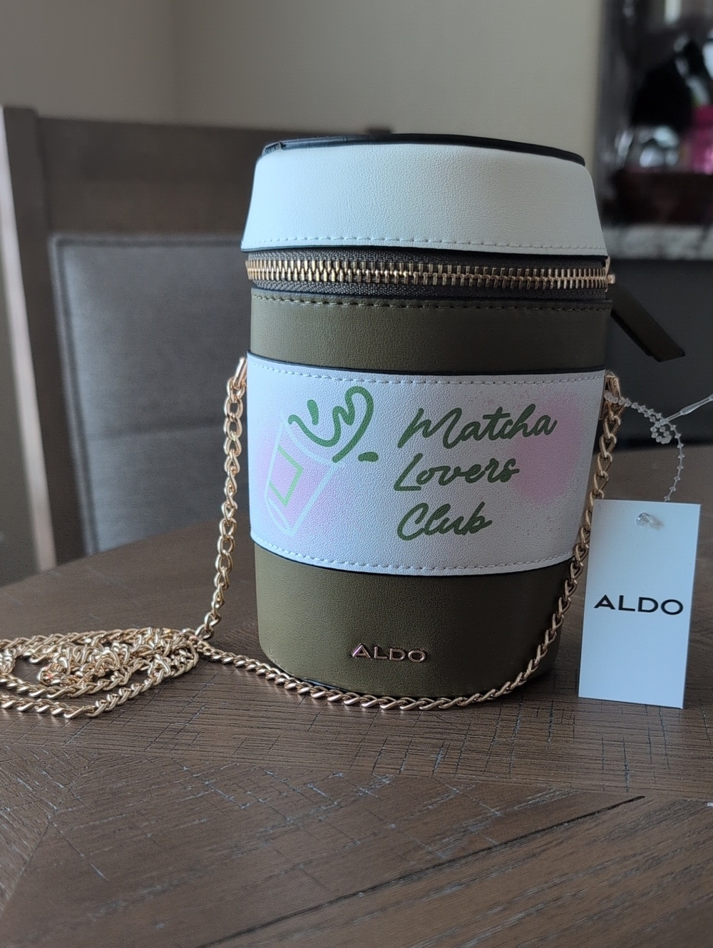 ALDO Matcha Lovers Club Olive Green and White Cylinder Crossbody